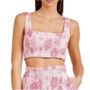 Marciano Cropped Tweed Floral Tank Top